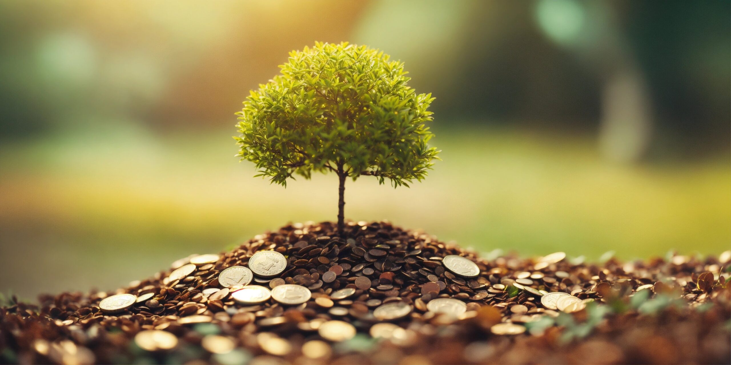 closeup on small little tree with coin in the plac